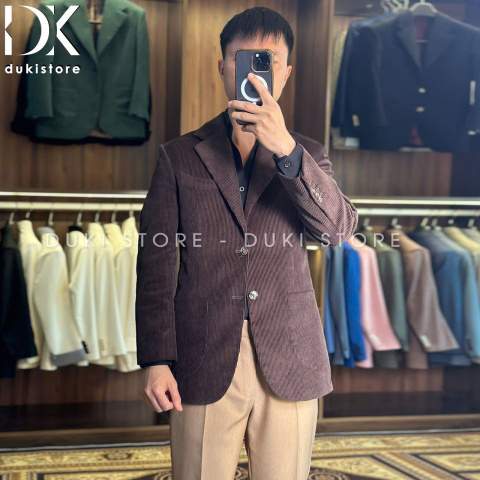 Áo vest nam, áo blazer nam 2 lớp màu nâu chất liệu vải tăm nhung cao cấp