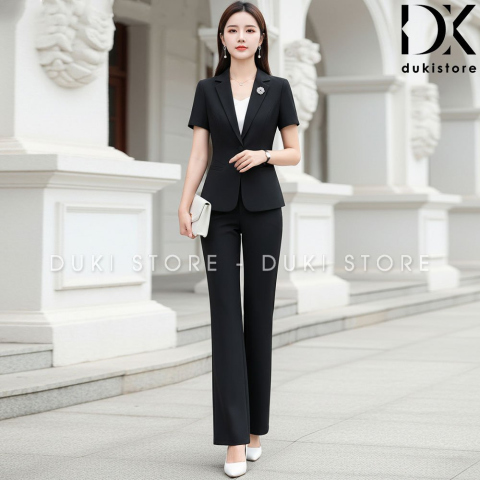 Bộ vest nữ công sở 1 cúc màu đen cao cấp DKU0146